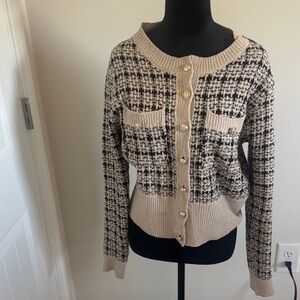 SHEIN Beige and Black Houndstooth Cardigan
